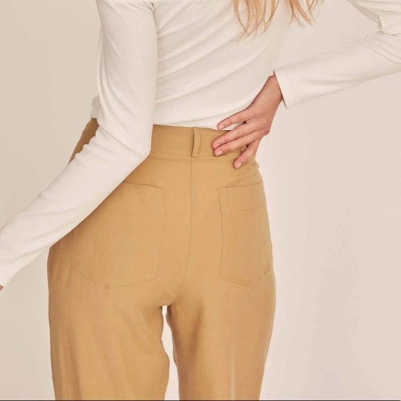 astr the label calla khaki tan cropped high waist trouser pants size small new - Picture 4 of 9
